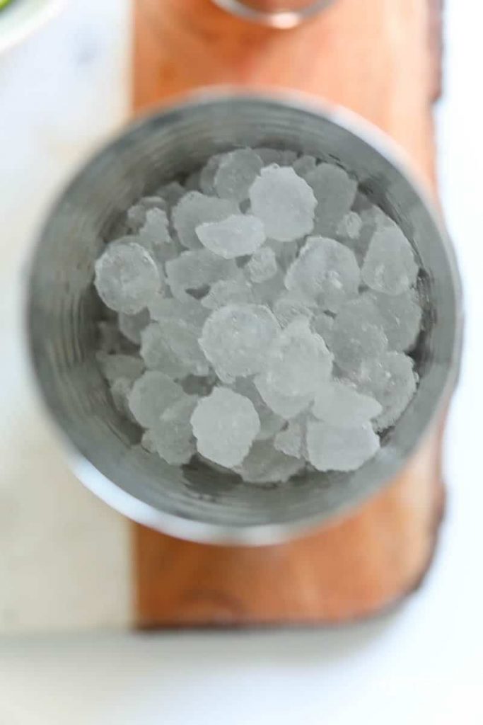 The ice for mixing cocktails