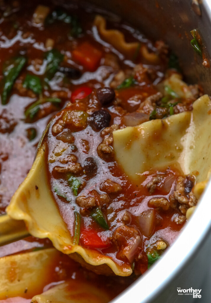 a pot of lasagna soup 