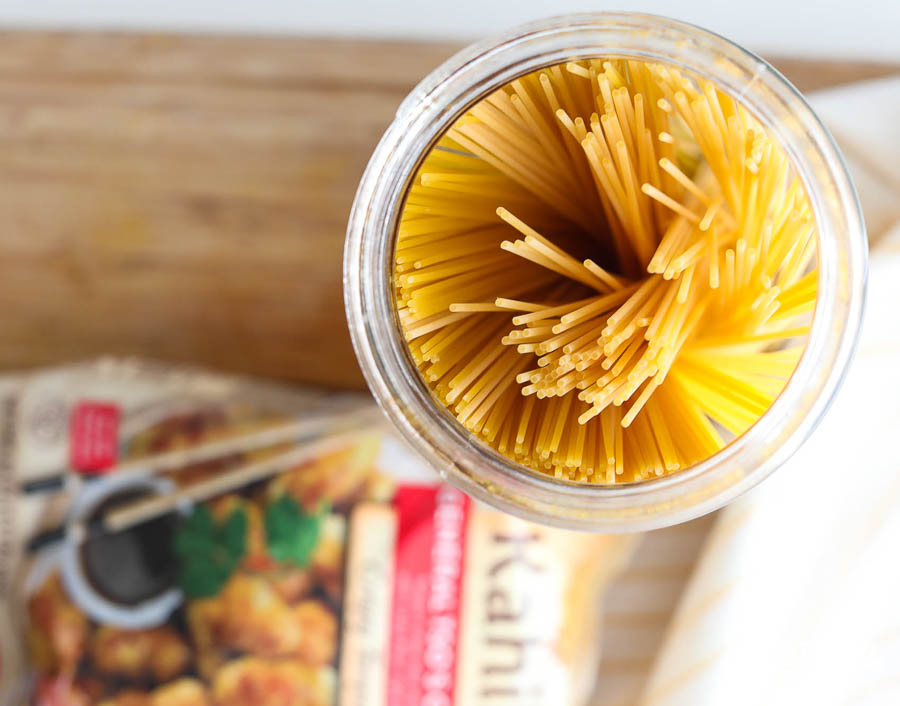 pasta and a package of General Tso's Chicken