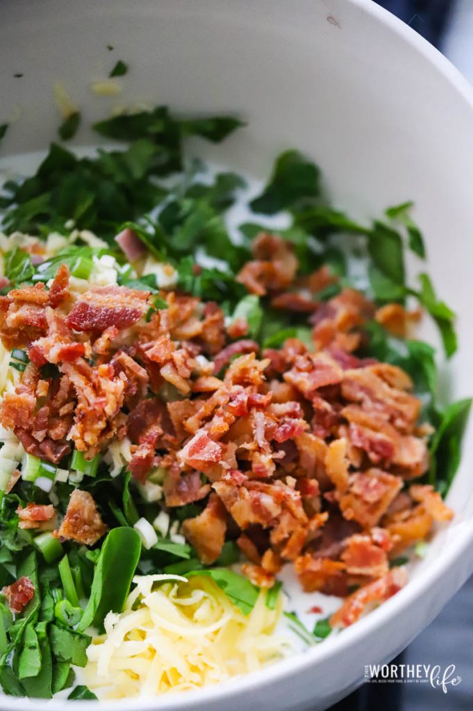 ingredients for spinach and bacon quiche