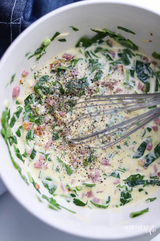 ingredients for spinach and ham and bacon quiche