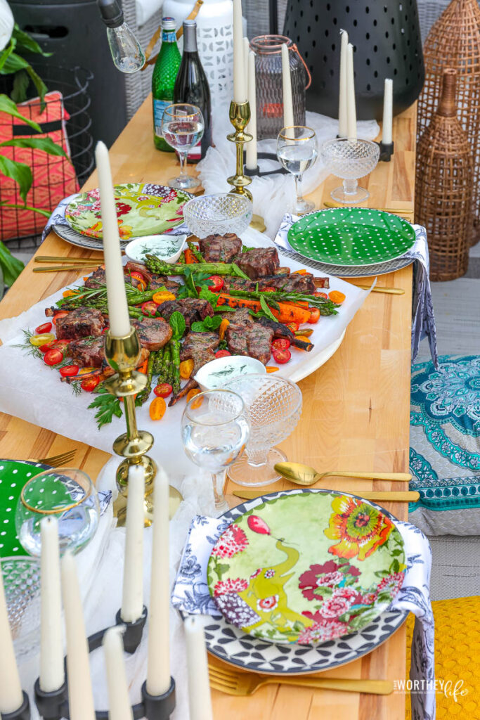 lamb grazing board idea with summer tablescape