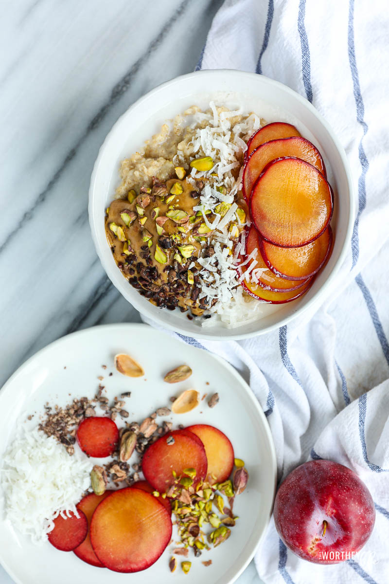 Plum + Peanut Butter Oatmeal Bowl