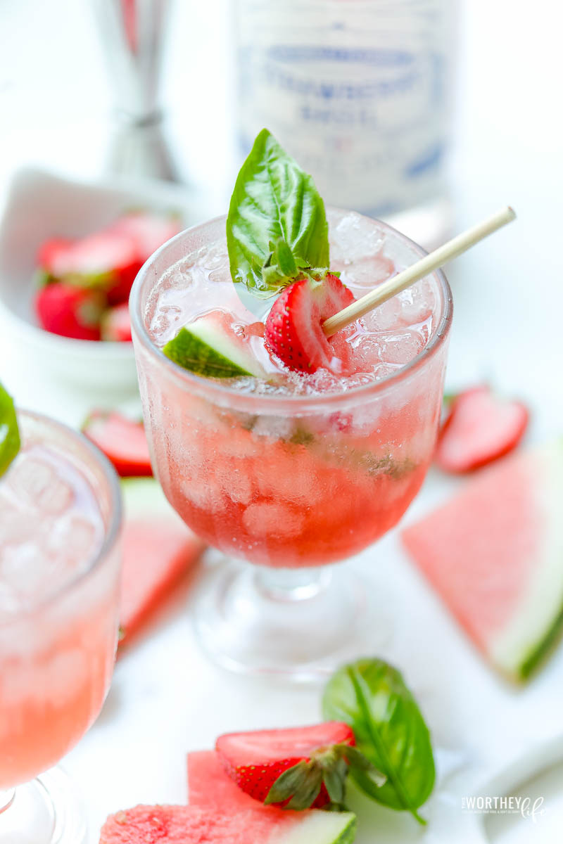 Watermelon Strawberry Basil Cocktail