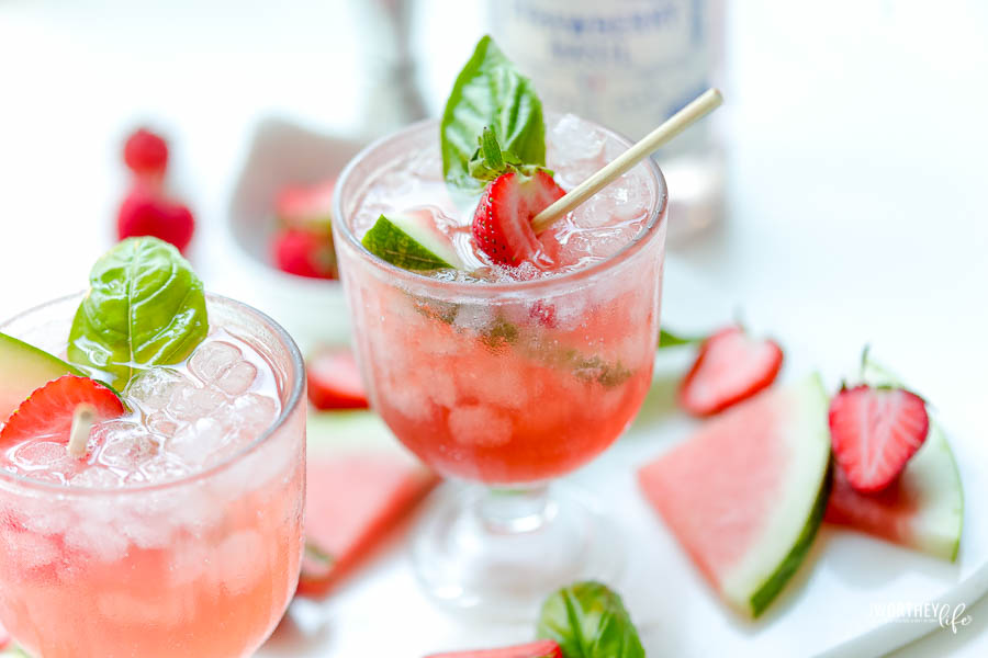 Watermelon Strawberry Basil Cocktail