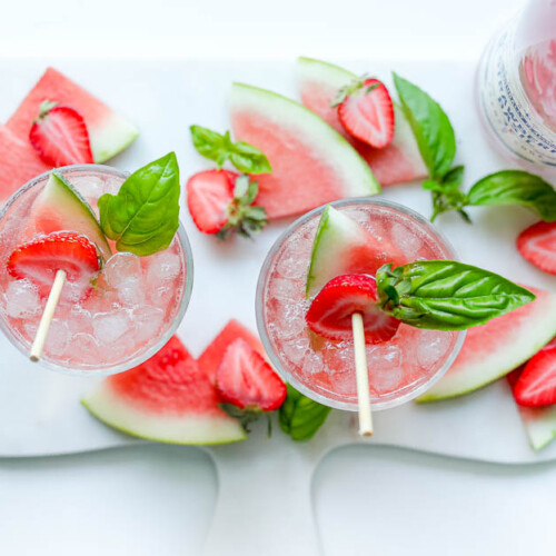 Watermelon Strawberry Basil Cocktail