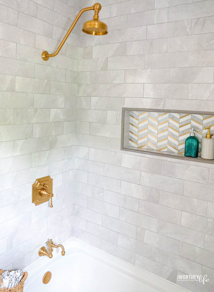 Grey tile for a shower in a small bathroom