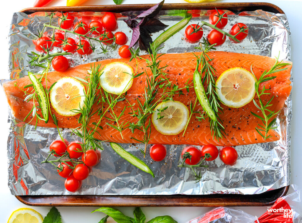 prepping salmon