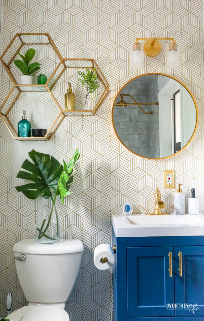 grey and gold bathroom design