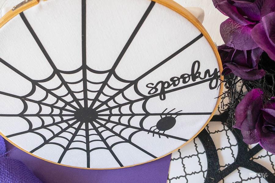 How to make Iron-On Spider Web Hoop Art with Cricut With FREE SVG