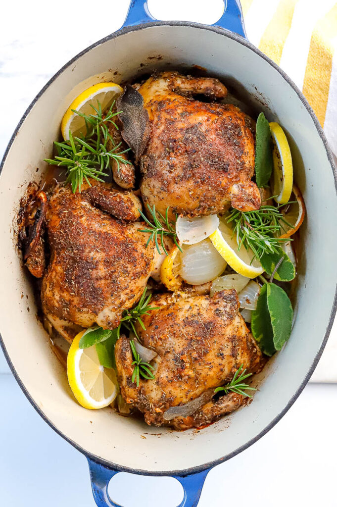 Dutch Oven Cornish Hens and Potatoes