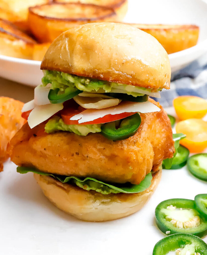 deep-fried salmon sliders