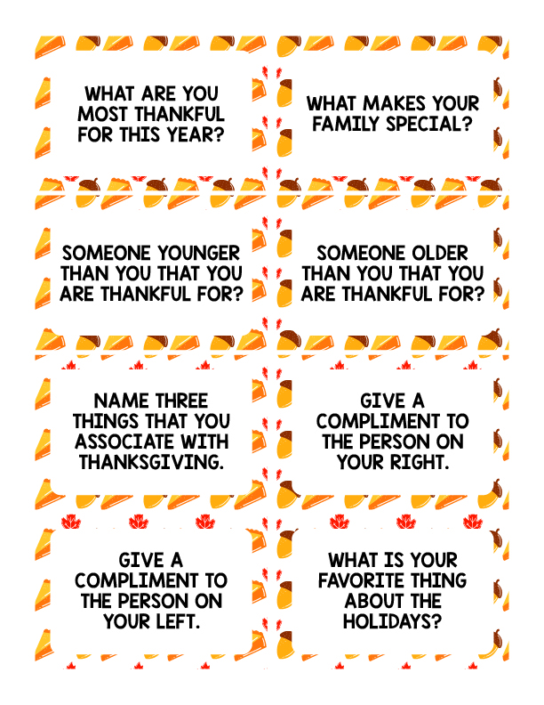 Conversation Starters For Thanksgiving Free Printable