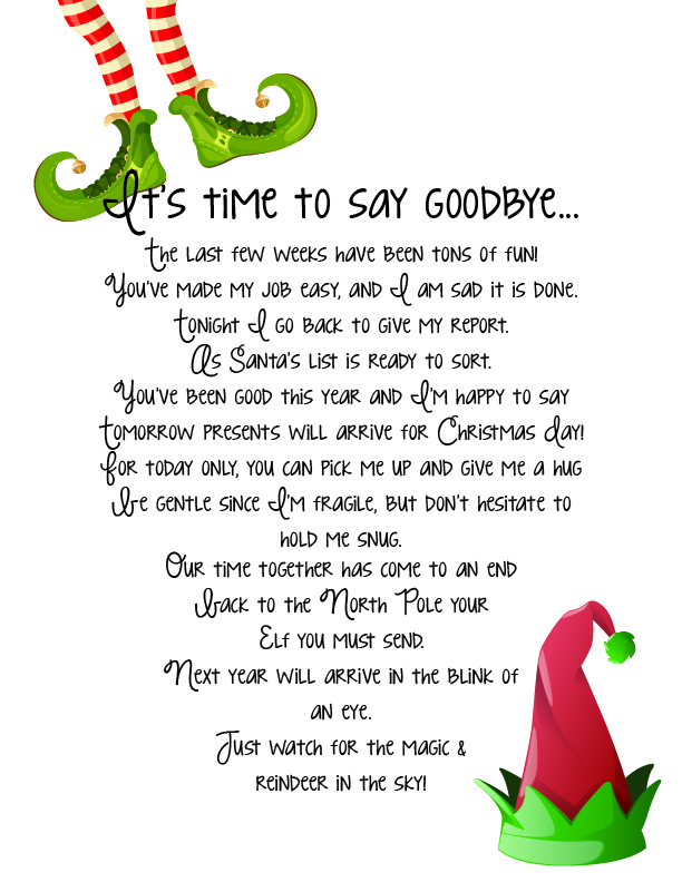Elf on the Shelf Goodbye printable 