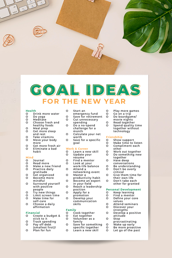 Goal Ideas for 2024 Free Printable Goal List For The New Year