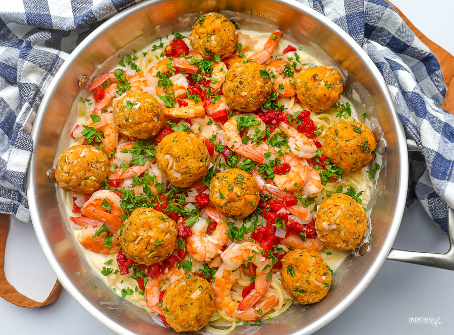 Seafood Spaghetti + Salmon Meatballs | Holiday Dinner Idea