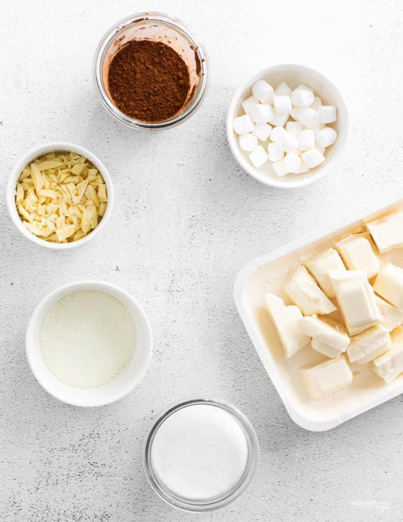 ingredients for heart shaped hot cocoa bombs