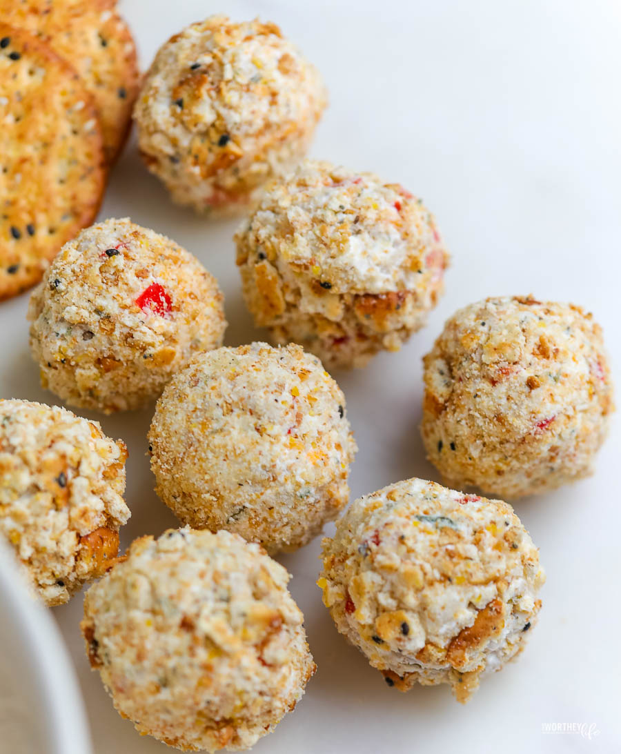 mini chicken cheeseballs on a white background