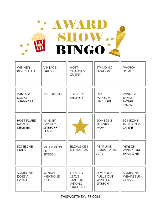free award show bingo printable