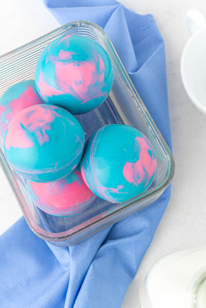 cotton candy hot cocoa bombs in glass container