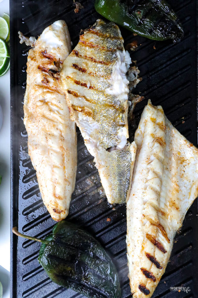 grilled walleye on a grill