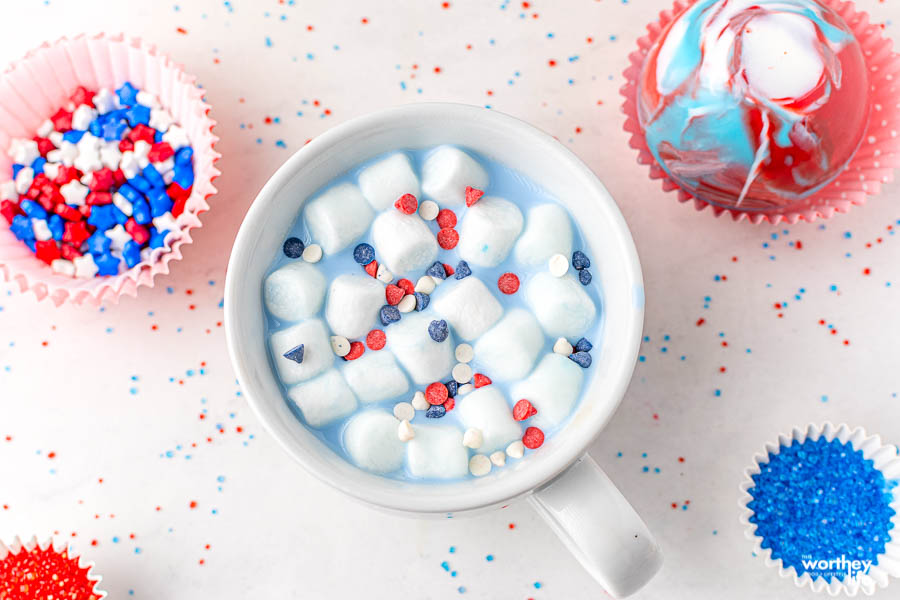 a cup of red white and blue hot chocolate