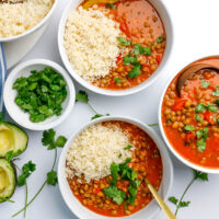 bowls of pigeon pea and white rice