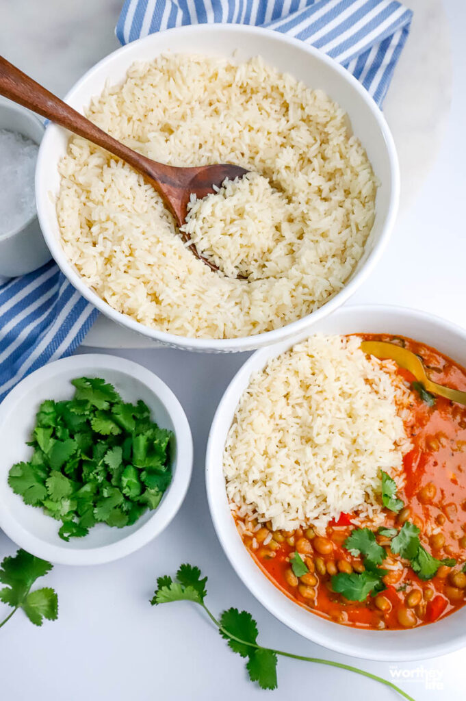 bowls of rice and bean stew