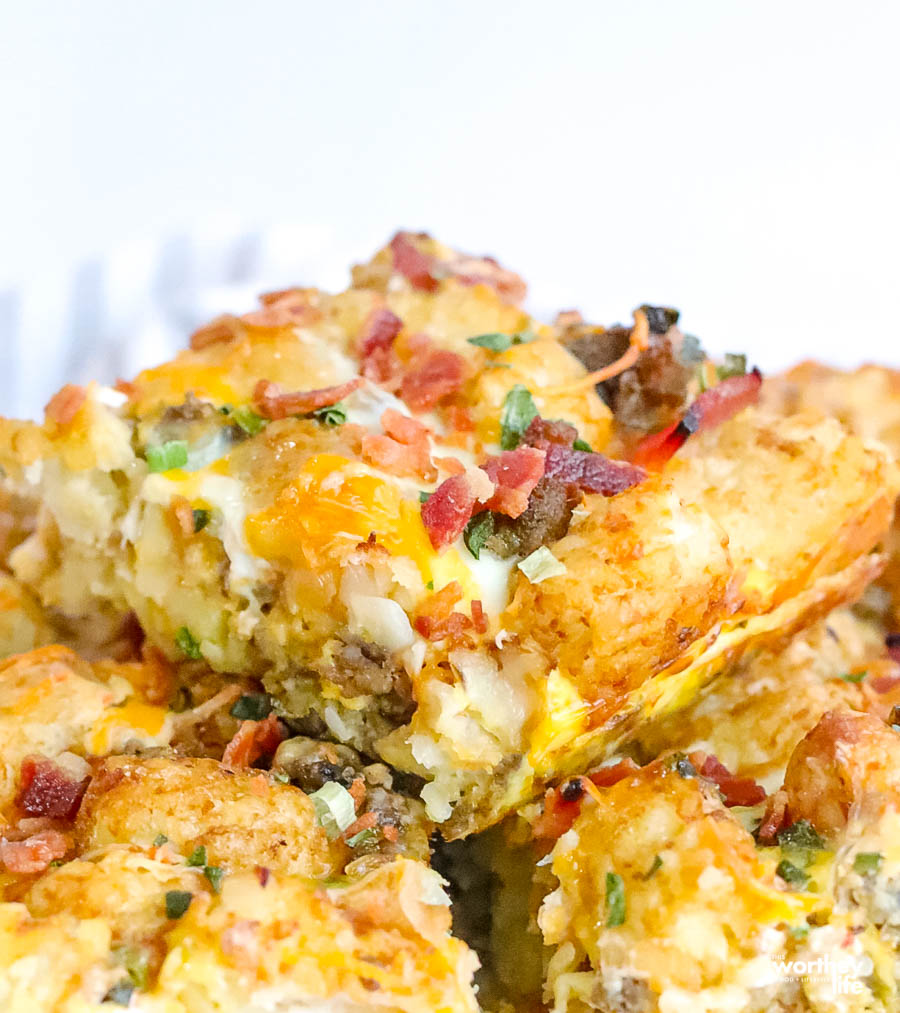 slice of Tater Tot Breakfast Casserole With Sausage