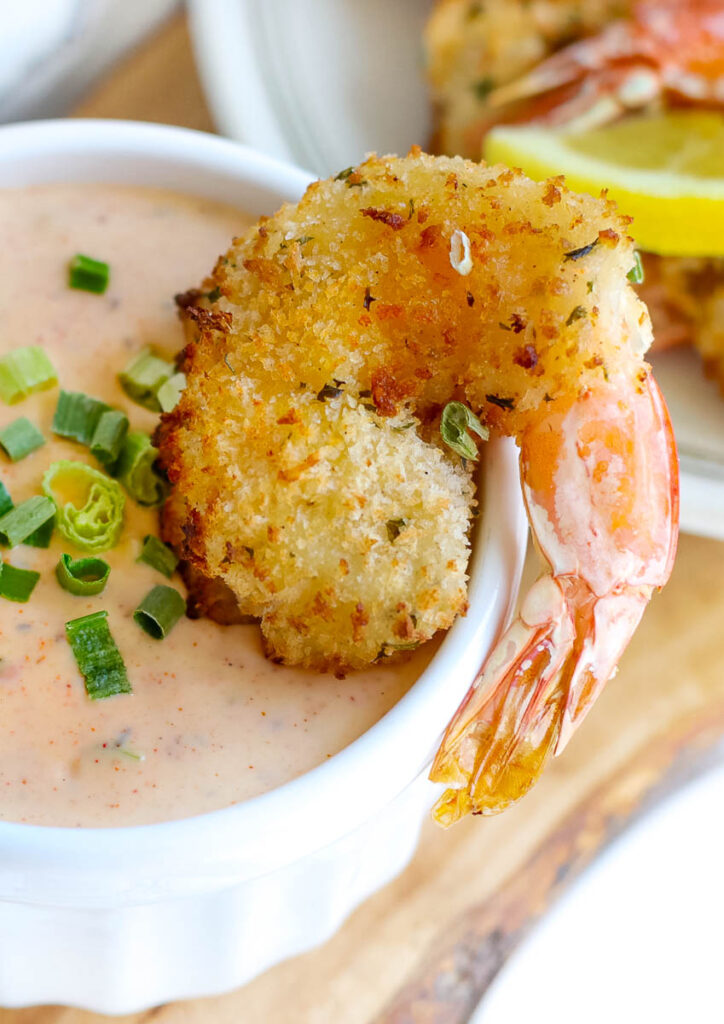 air fryer fried shrimp in dipping sauce