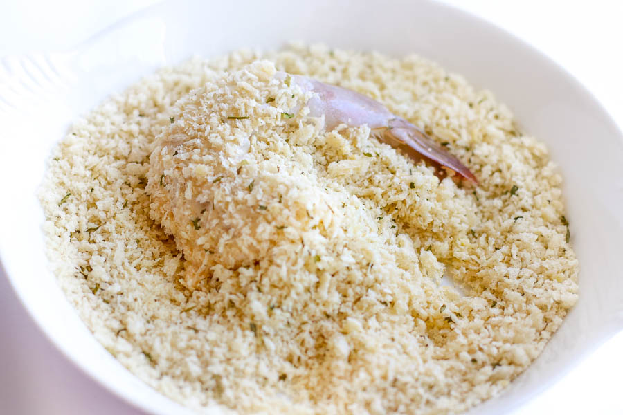 uncooked shrimp in breadcrumbs