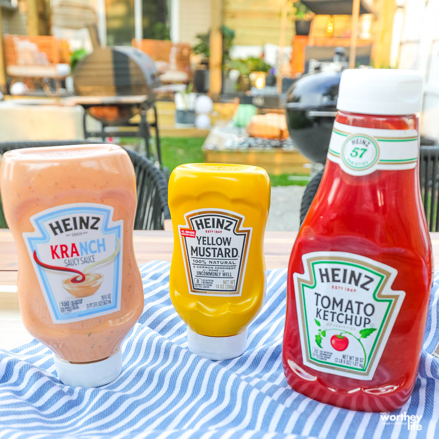 Heinz condiments on a table outside