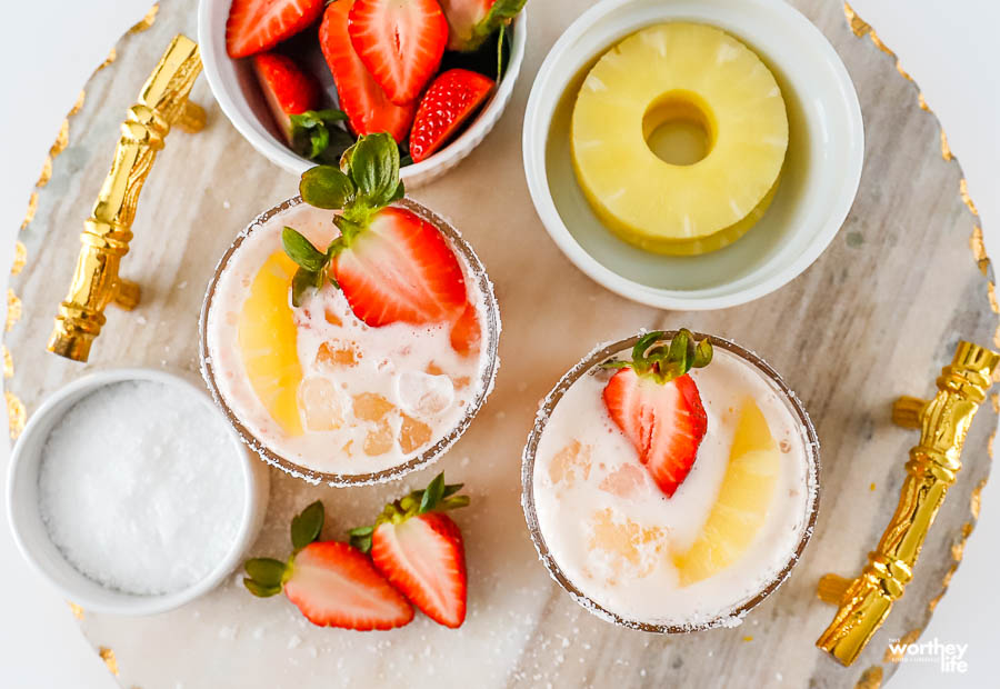 pineapple cocktails on tray