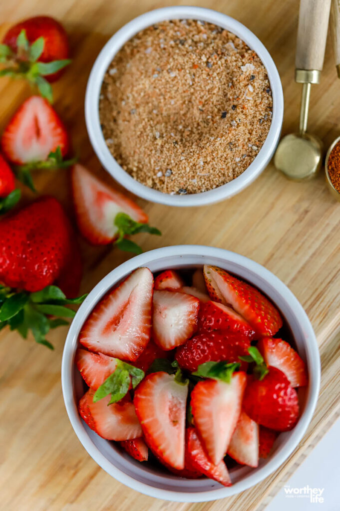 rib rub and slices of fresh strawberries