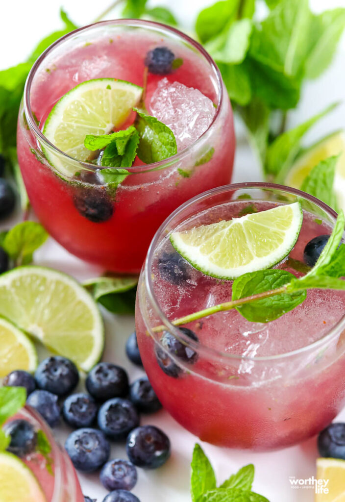 glasses of a blueberry cocktail