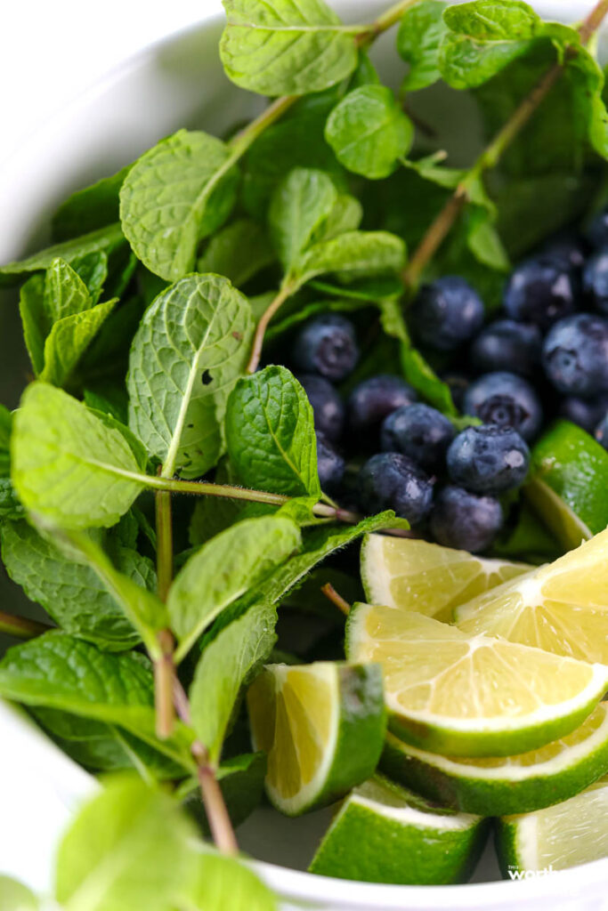 fresh mint and blueberries