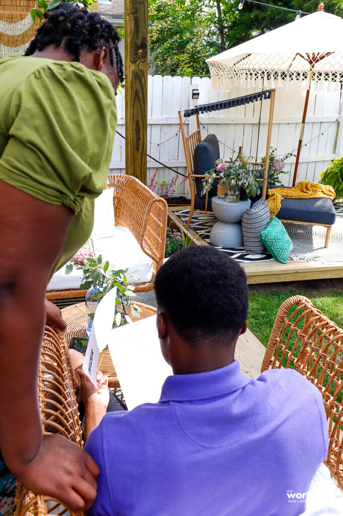 parent and child looking over vaccine paperwork