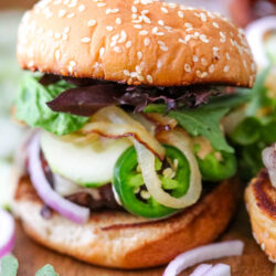 grilled burger with toppings