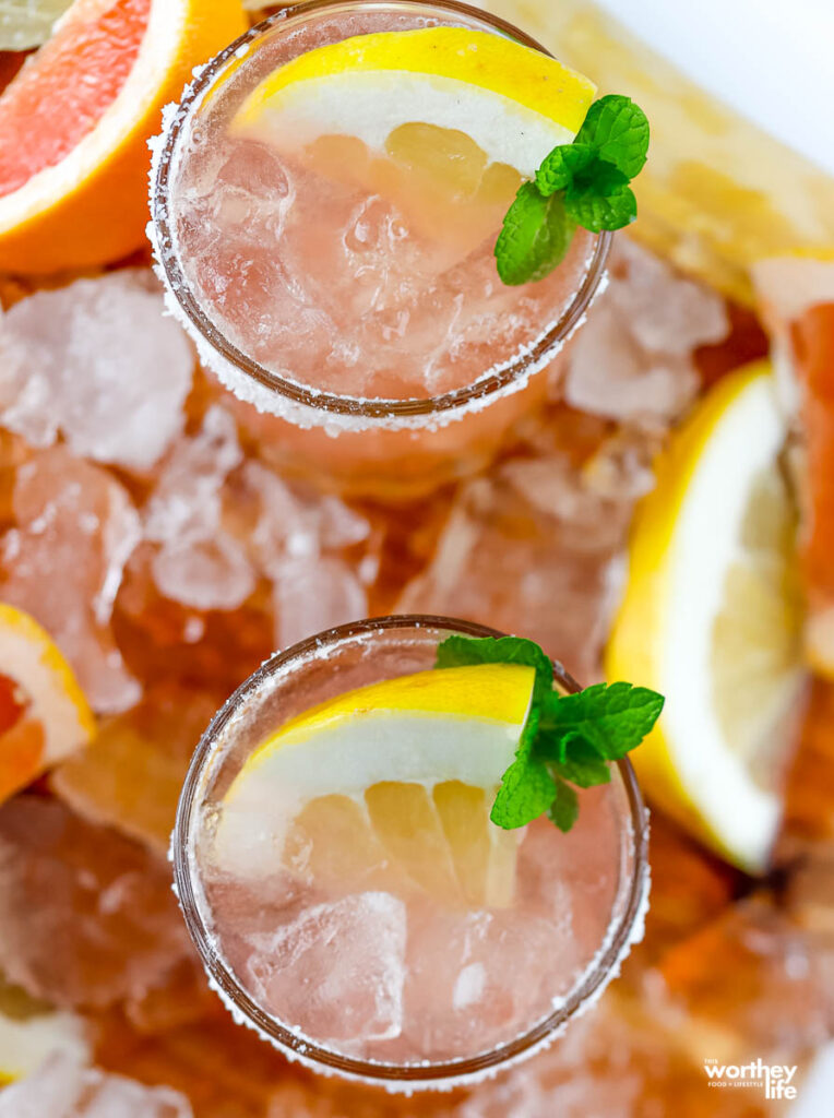 two glasses of mezcal paloma