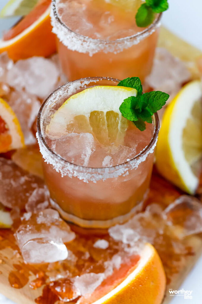 mezcal tequila in a cocktail glass with ice