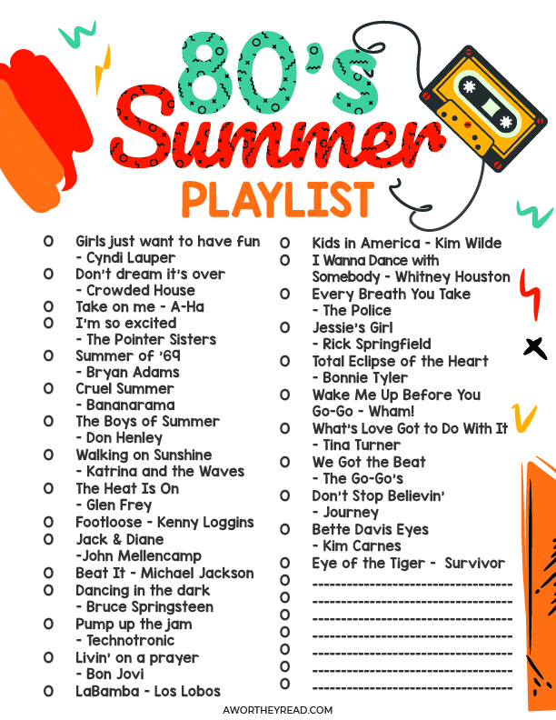 80's Summer Playlist free printable