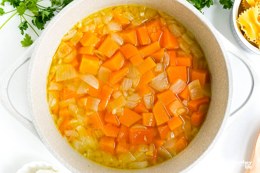 chopped ingredients in a bowl for butternut squash