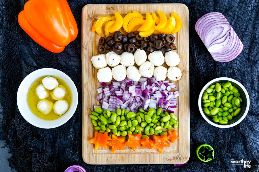 chopped veggies to use in a Halloween salad