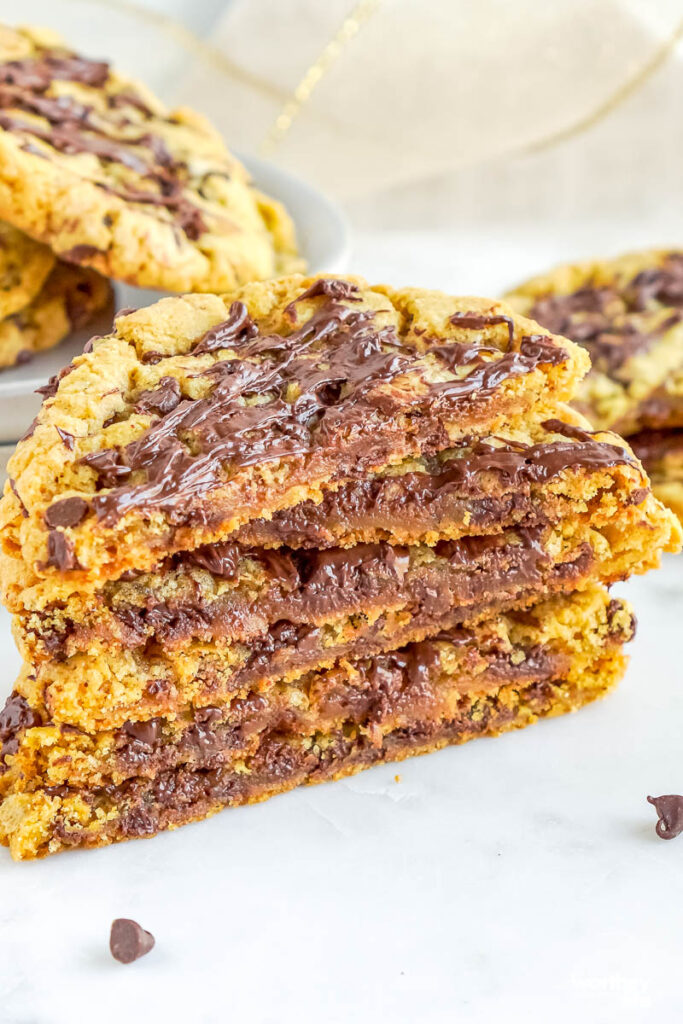 stacked pumpkin chocolate chip cookies