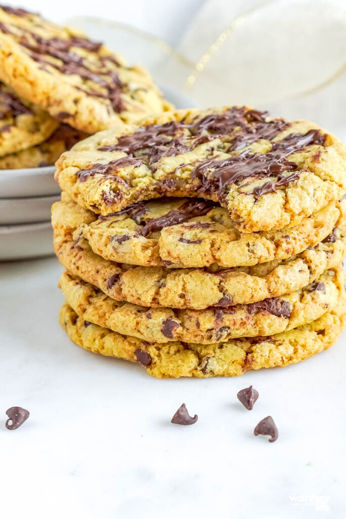 pumpkin chocolate chip cookies on white background