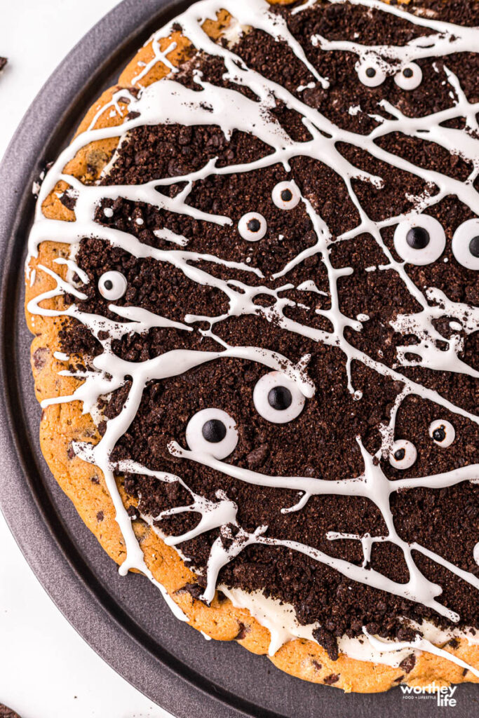 Cookie Pizza Oreos Recipe with Halloween theme on white background