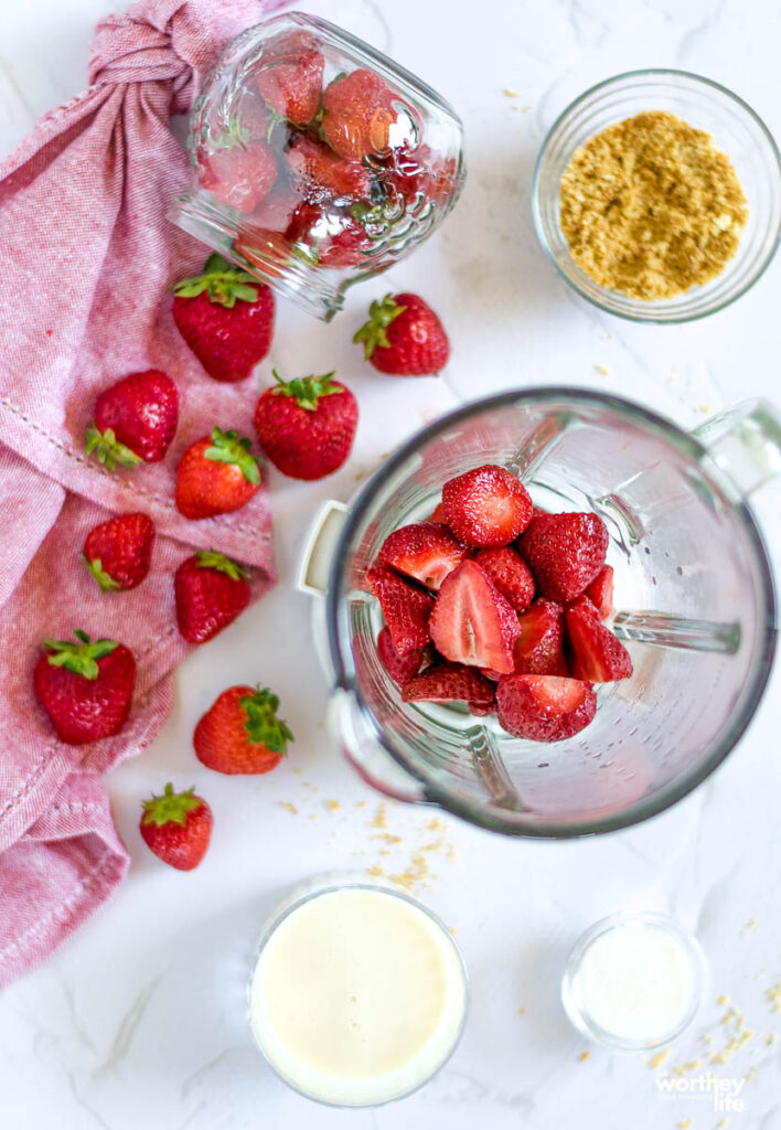 fresh ingredients to make Strawberry + Coconut Milk Crumble Popsicles