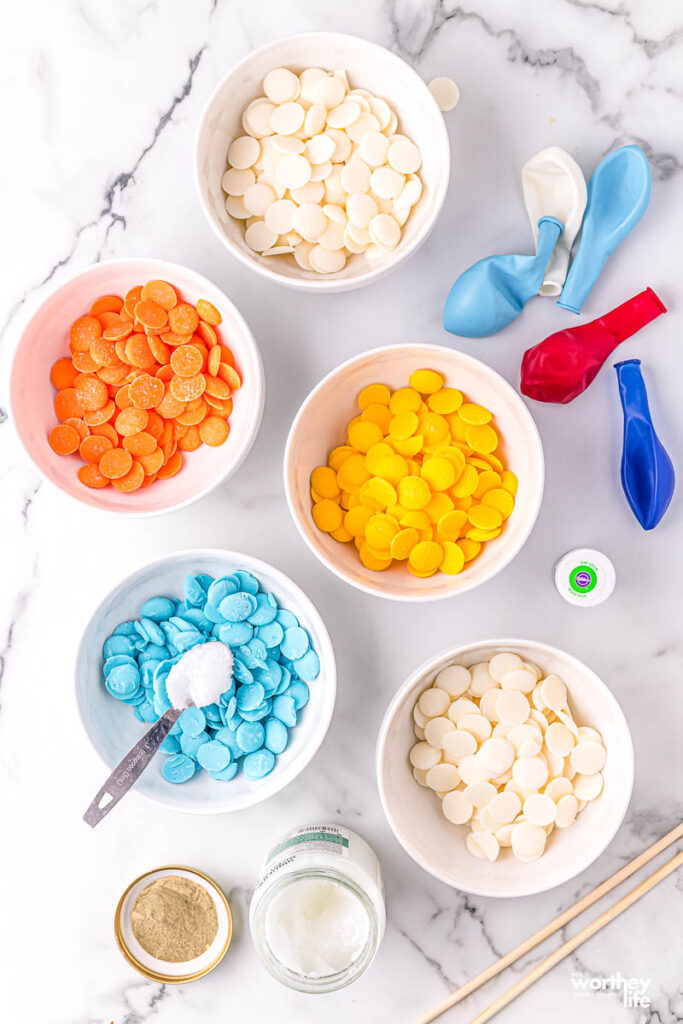 ingredients to make tie-dye chocolate bowls