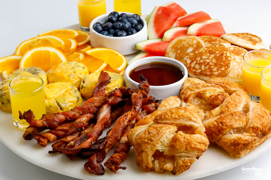Breakfast Board for busy mornings displayed on a large marble platter