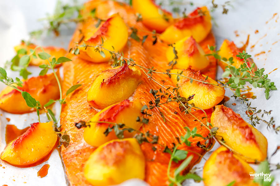 grilled salmon with peaches